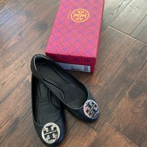 Tory Burch black and silver flats.